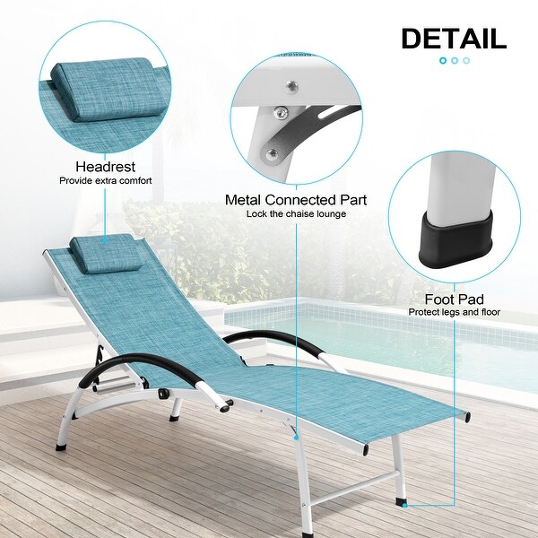 Crestlive Outdoor Adjustable Reclining Chaise Lounge Chair with Arms and Headrest，Aluminum or Steel Frame Options