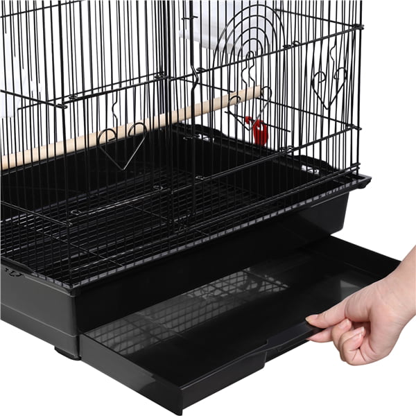 Topeakmart 41'' H Open Top Metal Bird Cage with Four Feeders， Black