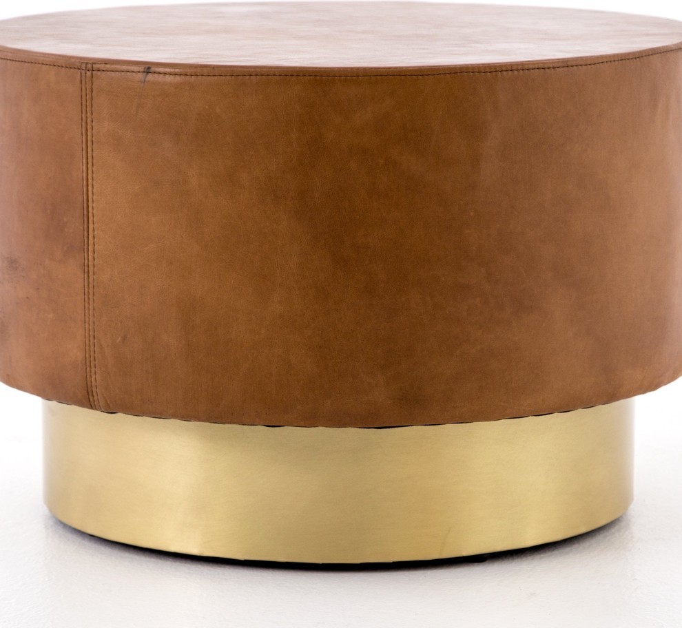 Flynn Round Brown Leather Coffee Table   Transitional   Coffee Tables   by Rustic Edge  Houzz