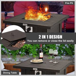 Alpulon 30 in. Outdoor Square Propane Gas Fire Pit Table with Table Cover ZMWV300