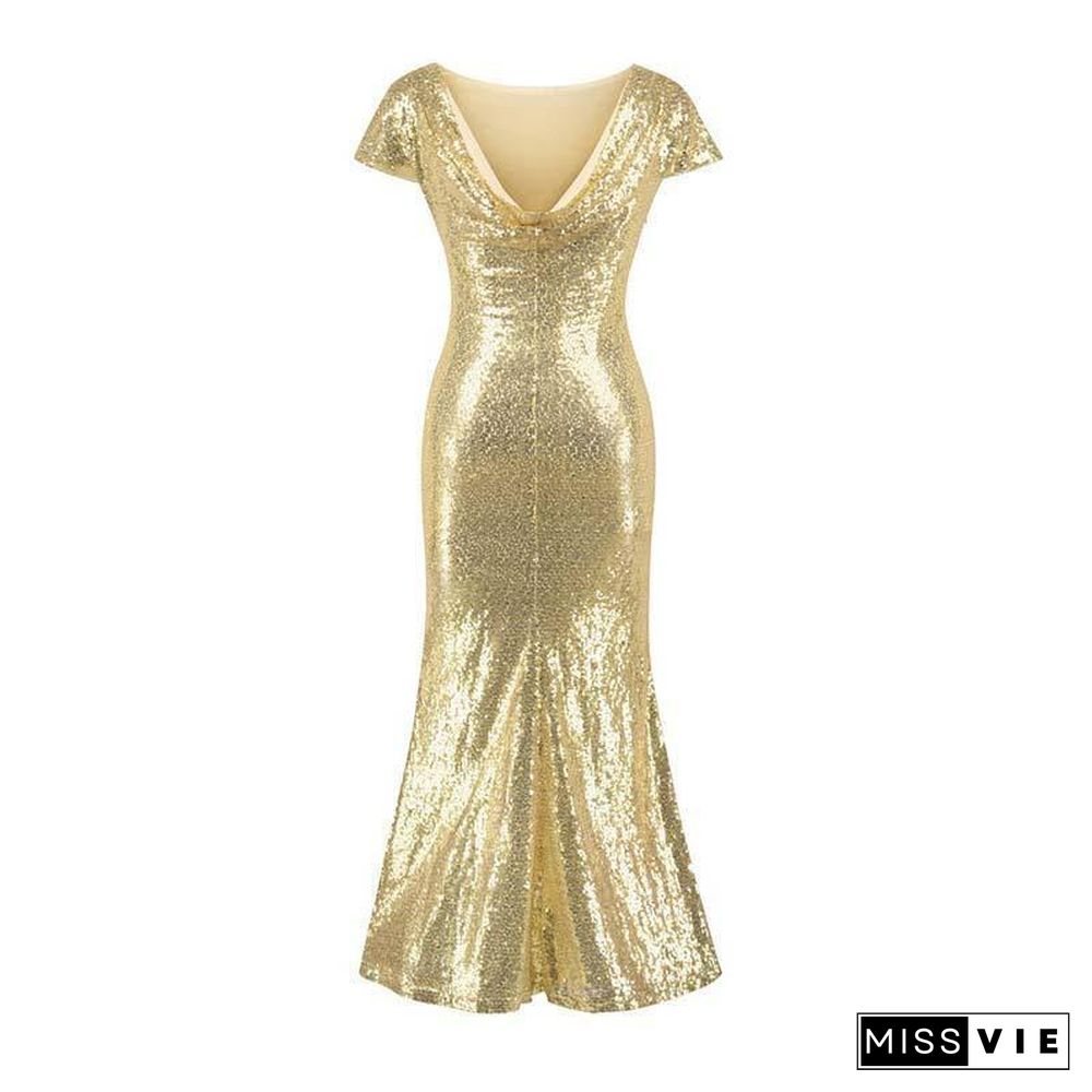 Sexy Slim Sequin Dress Women Night Club Elegant Party Long Dress Female Sequined Golden Floor Length Dresses For Women