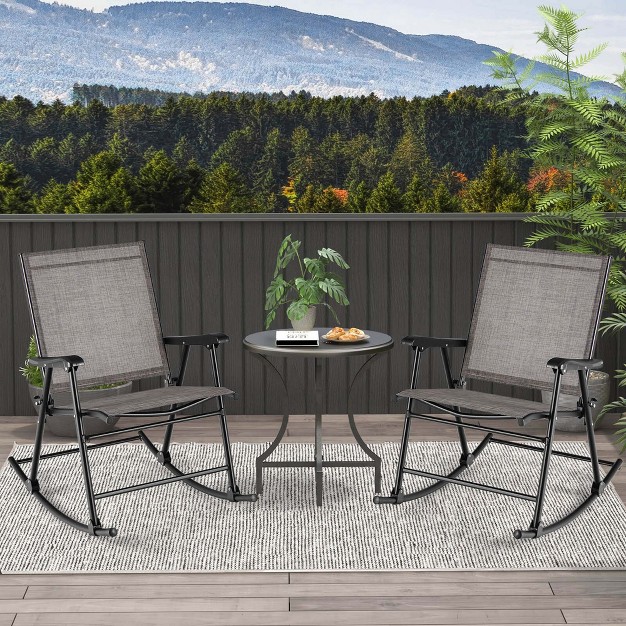 Costway 2pcs Patio Folding Rocking Chair Heavy duty Metal Frame Rockers Outdoor