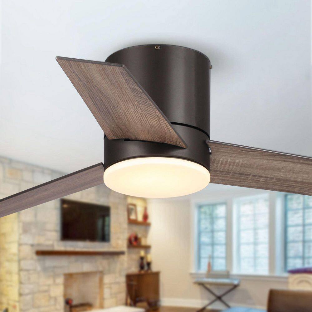 Parrot Uncle Kielah 48 in. Integrated LED Bronze Flush Mount Ceiling Fan with Light and Remote Control F6298110V