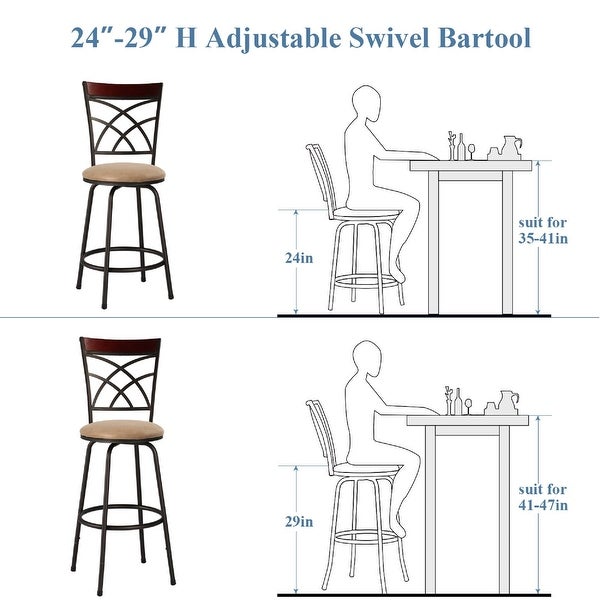 VECELO Set of 2 Round Seat Bar/ Counter Height Adjustable Metal Bar Stool