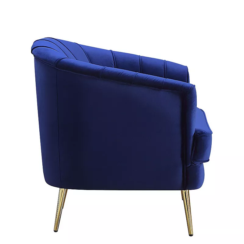 Chair with Vertical Channel Tufting and Sloped Arms， Navy Blue