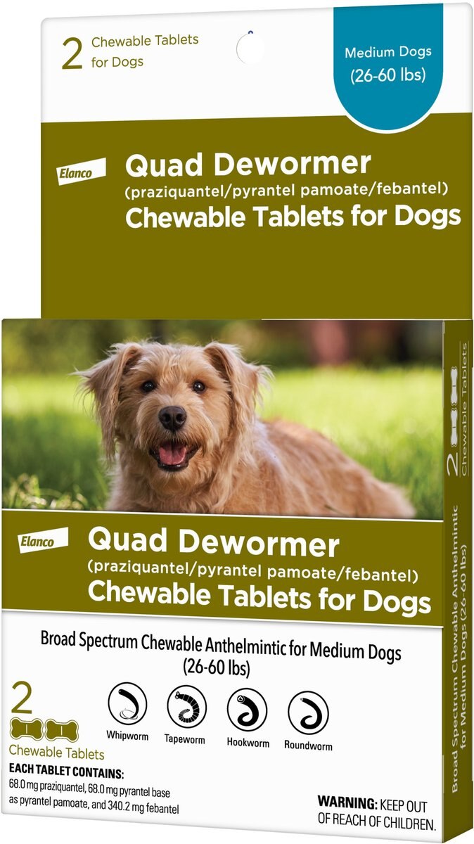 Elanco Quad Dewormer for Hookworms， Roundworms， Tapeworms and Whipworms for Medium Breed Dogs