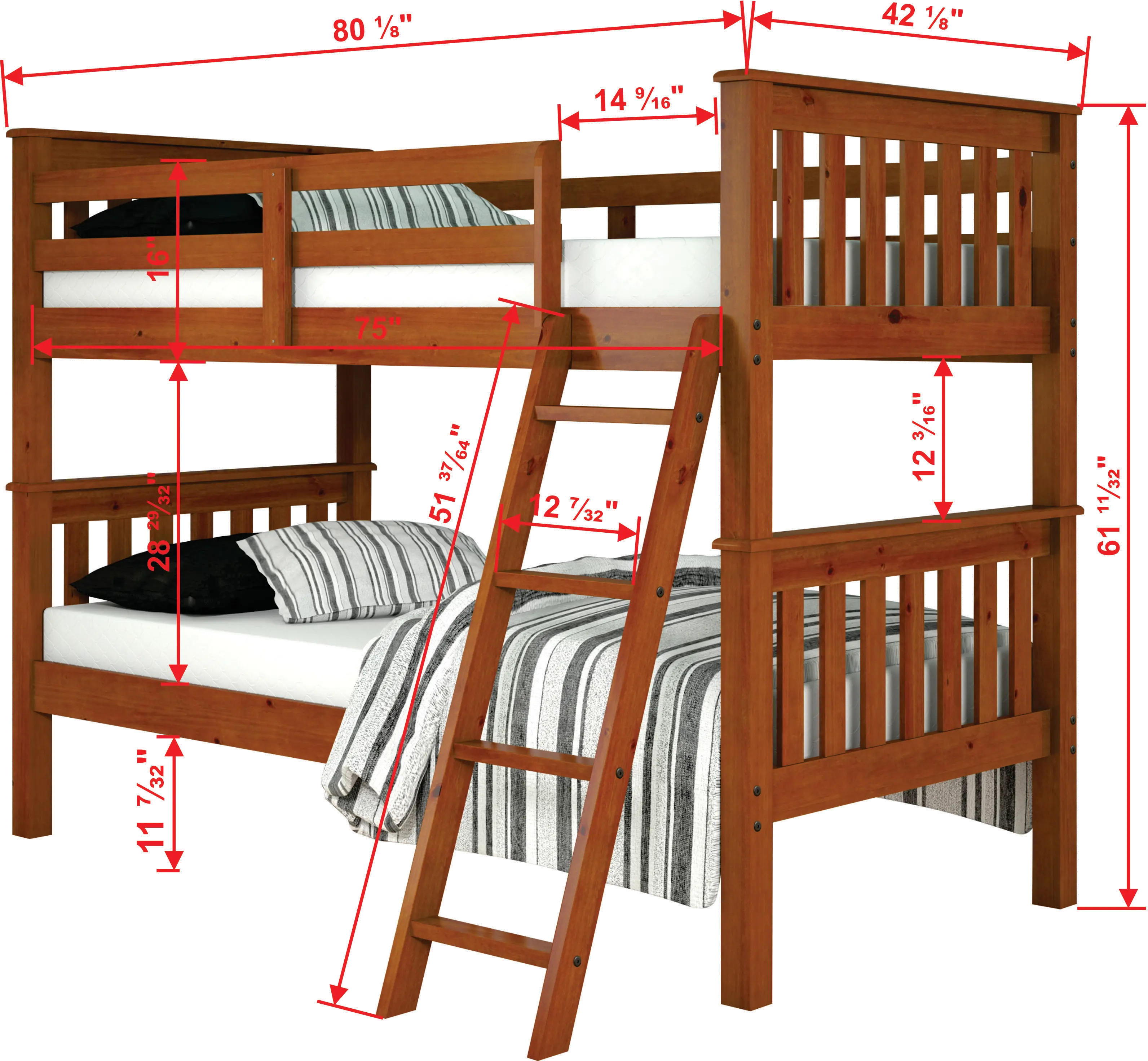 Mission Light Brown Twin-over-Twin Bunk Bed with Drawers