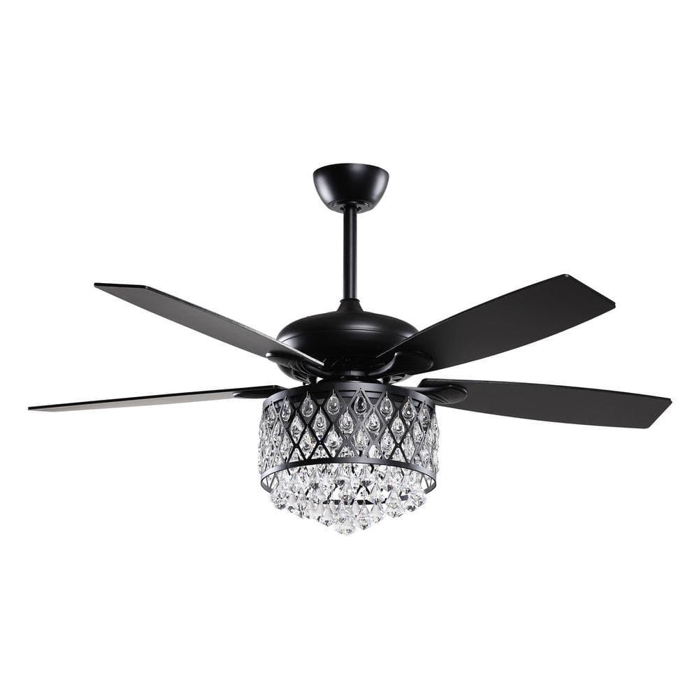 Parrot Uncle Berkshire 52 in Crystal Downrod Mount Black Ceiling Fan With Light Kit and Remote Control