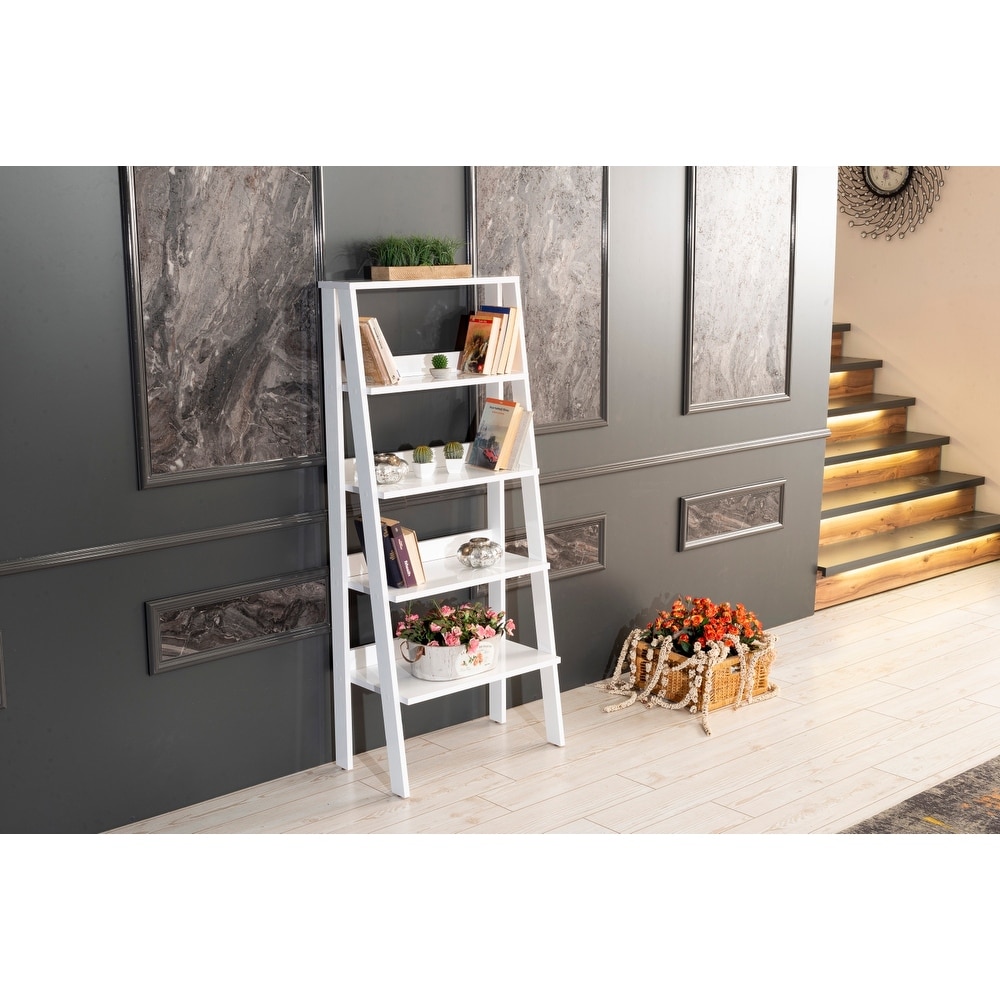 5 Tier Modern Ladder Bookshelf  Wood Frame Bookshelf for Small Spaces in your Living Rooms  Office Furniture Bookcase