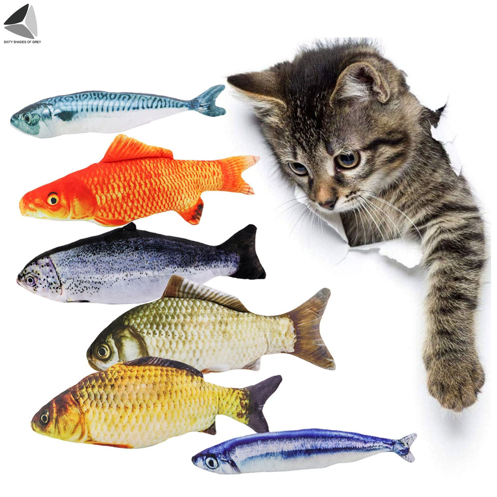 Sixtyshades Catnip Fish Plush 3D Fish Pillow Toys for Cat Kitten Chewing (Mackerel)