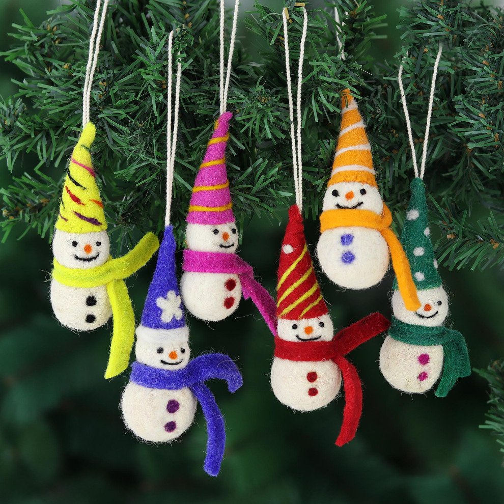 Novica Handmade Silly Snowmen Wool Felt Ornaments (Set Of 6)   Christmas Ornaments   by NOVICA  Houzz