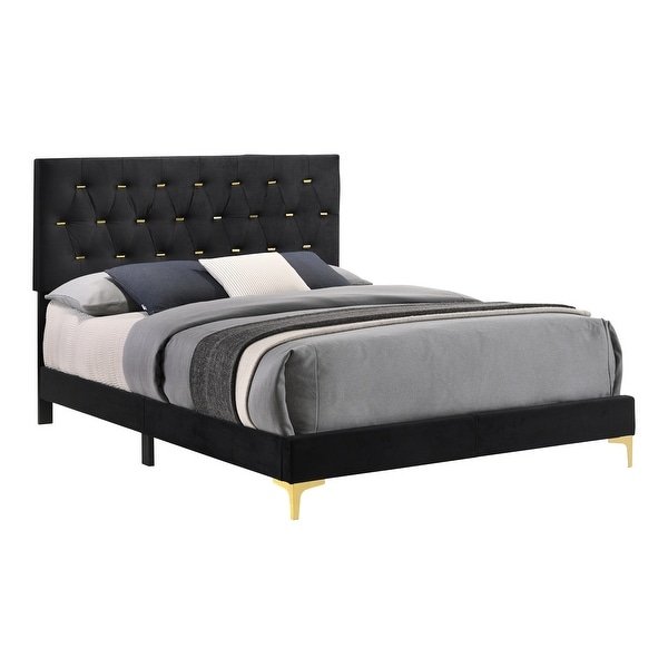 Lexie Black and Gold 4-piece Tufted Panel Bedroom Set - - 36964680