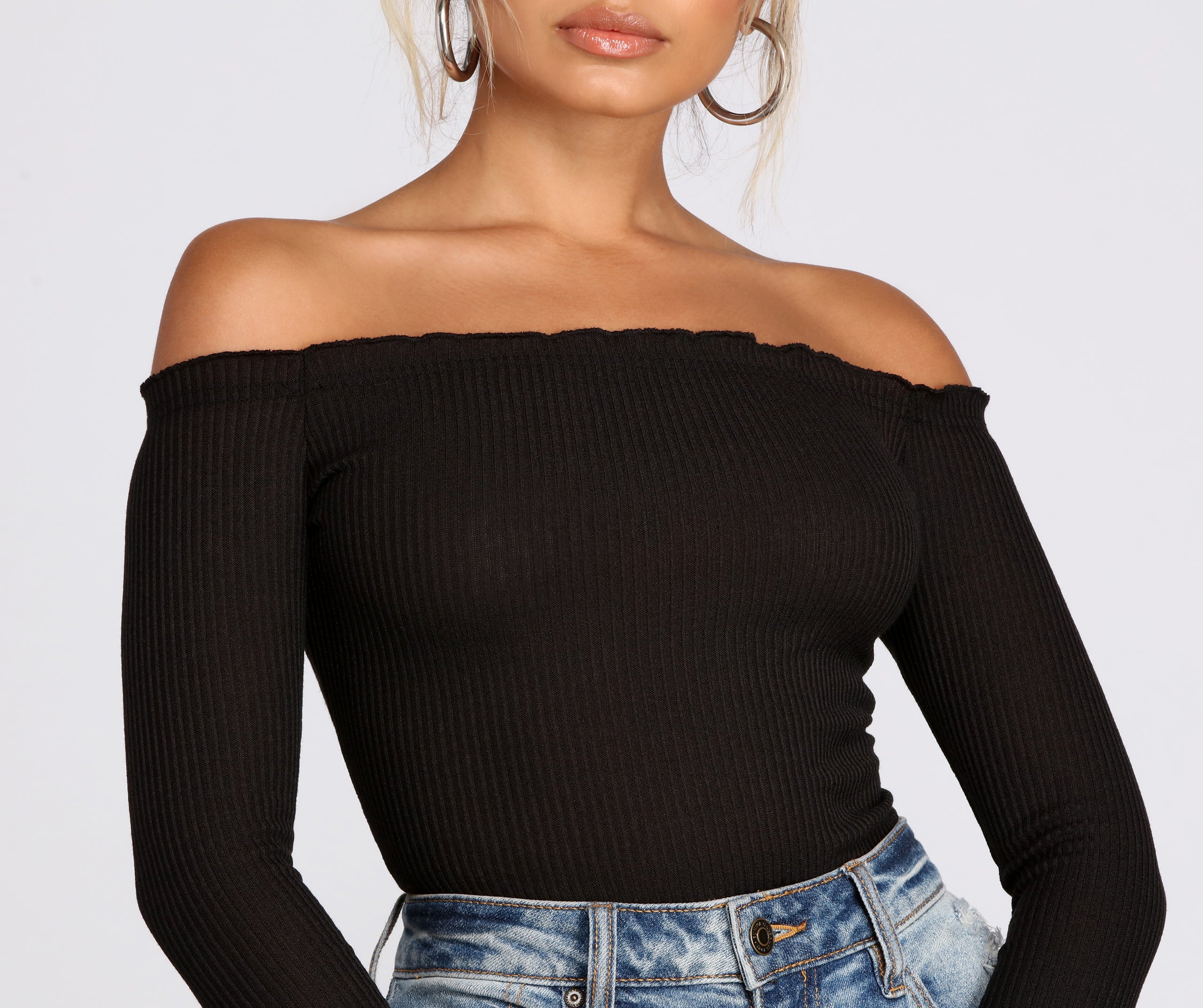 Off The Shoulder Ribbed Knit Top