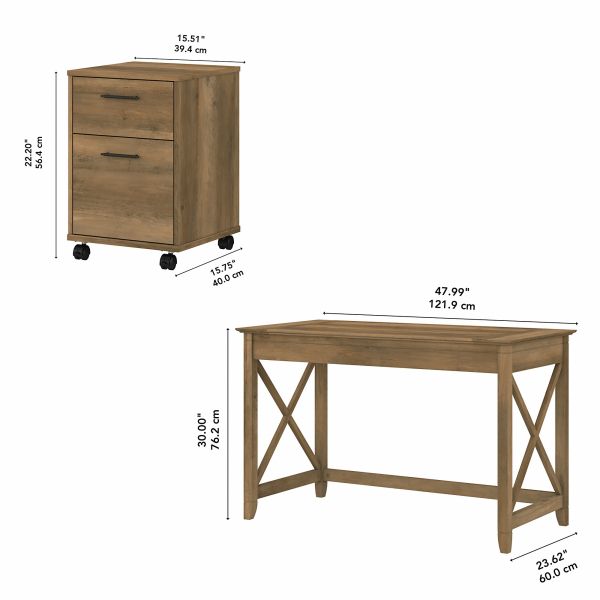 Bush Furniture Key West 48W Writing Desk with 2 Drawer Mobile File Cabinet in Reclaimed Pine