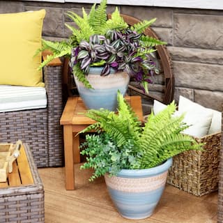 Sunnydaze 2 Purlieu 12 in. Shoreline Ceramic IndoorOutdoor Planters AP-006