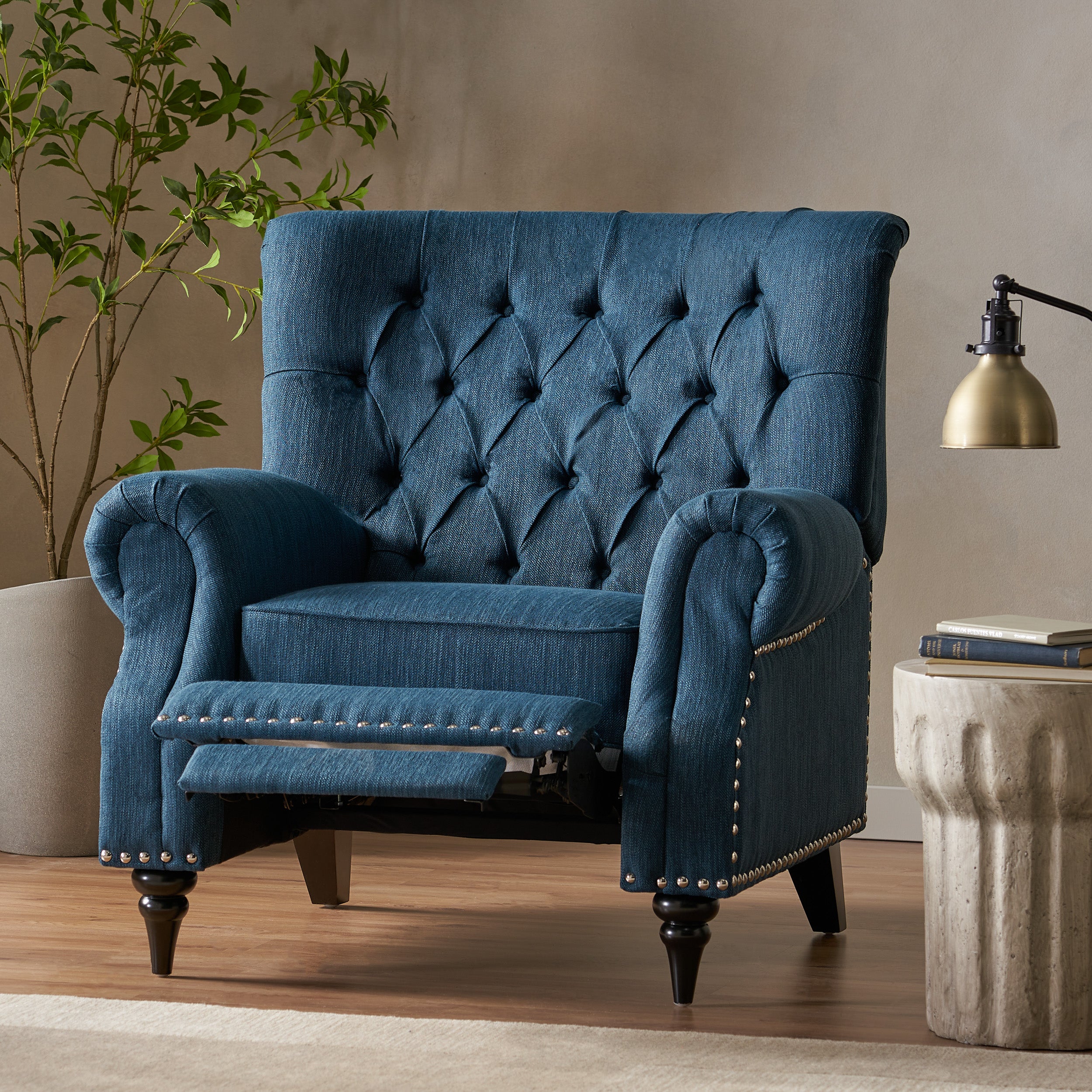 Chatau Contemporary Tufted Recliner with Nailhead Trim