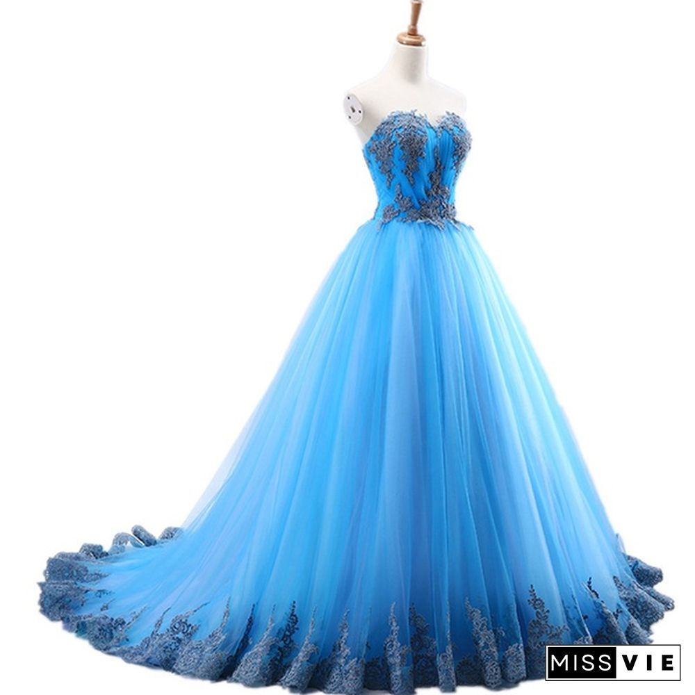 Blue Quinceanera Dresses Long sweetheart lace up Appliques Prom Dress For Girls Plus Size