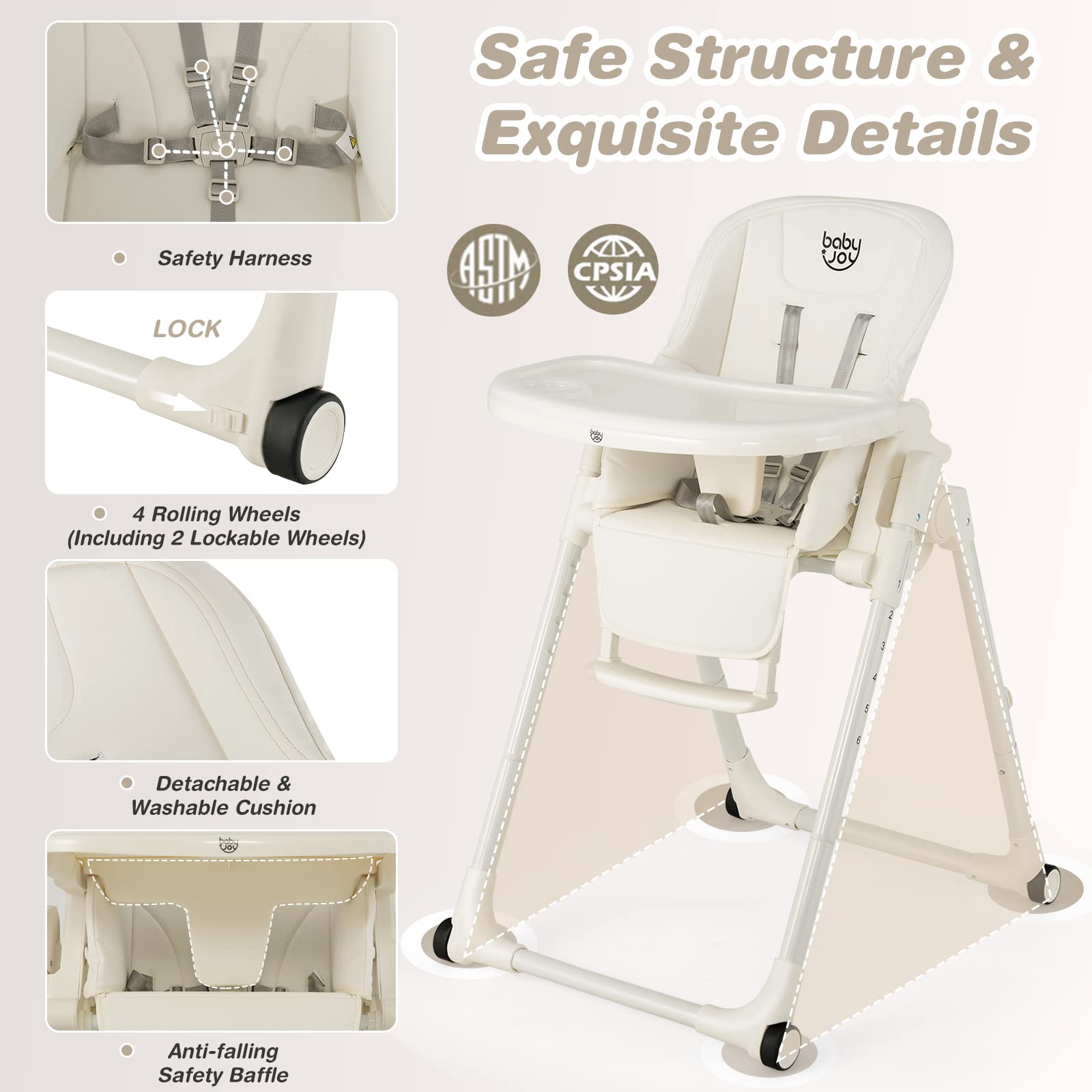 Costzon High Chair for Babies & Toddlers, Foldable Highchair