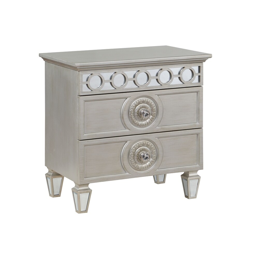 Silver Mirrored Finish Storage Nightstand w/ Metal Drawer Glide