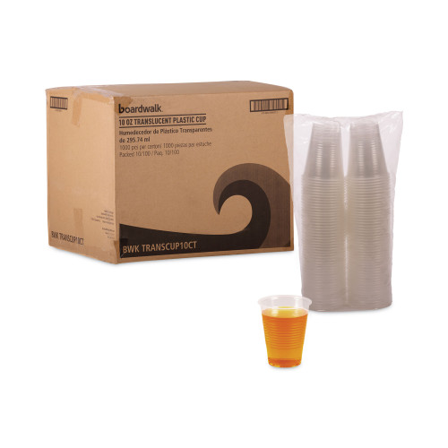 Boardwalk Translucent Plastic Cold Cups， 10 oz， Polypropylene， 100 Cups/Sleeve， 10 Sleeves/Carton (TRANSCUP10CT)