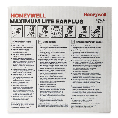 Howard Leight LPF-30 Max Lite Single-Use Earplugs， Corded， 30NRR， Green， 100 Pairs