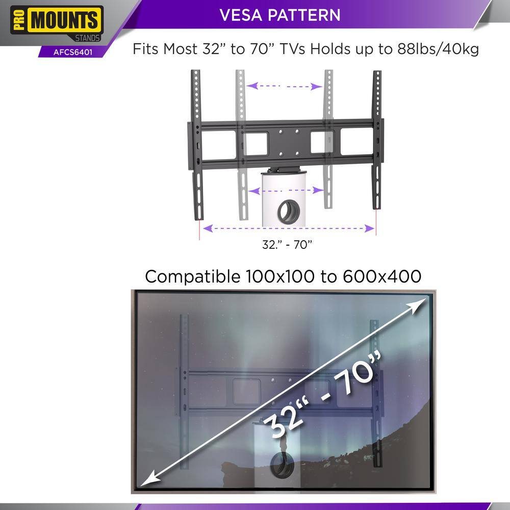 ProMounts Heavy Duty Premium Universal Mobile Swivel TV Mount Floor Stand for 37-70'' TVs up to 88lbs VESA 200x220 to 600x400 AFCS6401