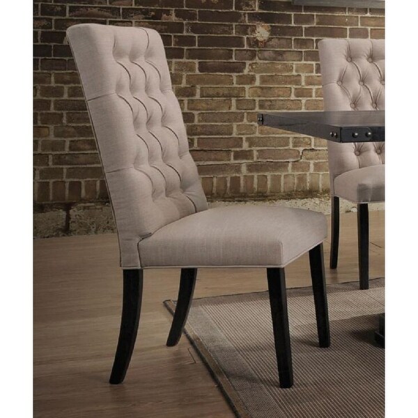 Morland Side Chair (Set-2) in Tan Linen and Vintage Black， Tan Linen Cushion with Welt Trim