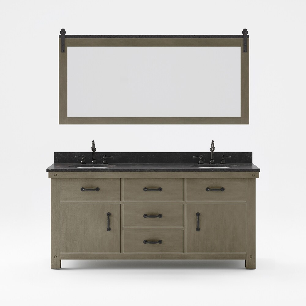 Aberdeen Double Sink Countertop Vanity with Large Barn Mirror  Faucet