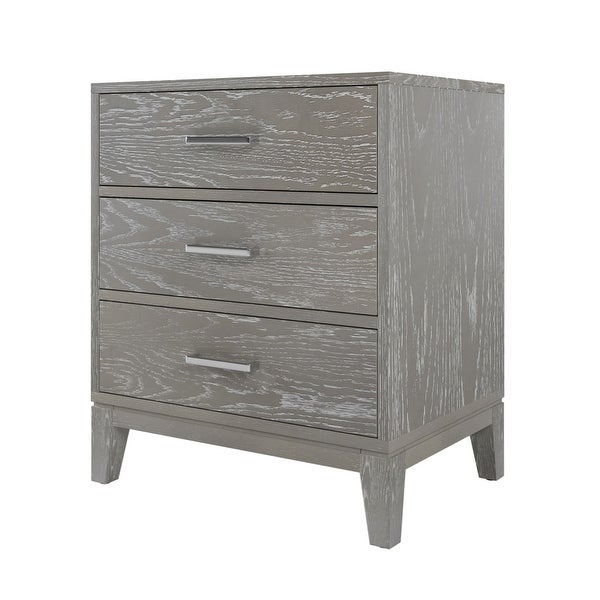 Solid wood Grey grain Three-Drawer Nightstand with Tapered Legs - - 37754729