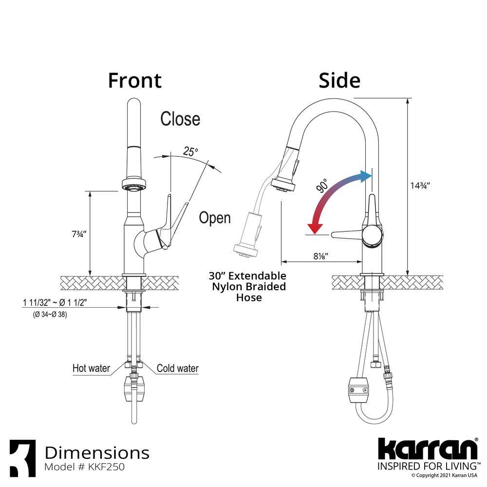 Karran Dockton Single Handle Pull Down Sprayer Kitchen Faucet in Stainless Steel KKF250SS