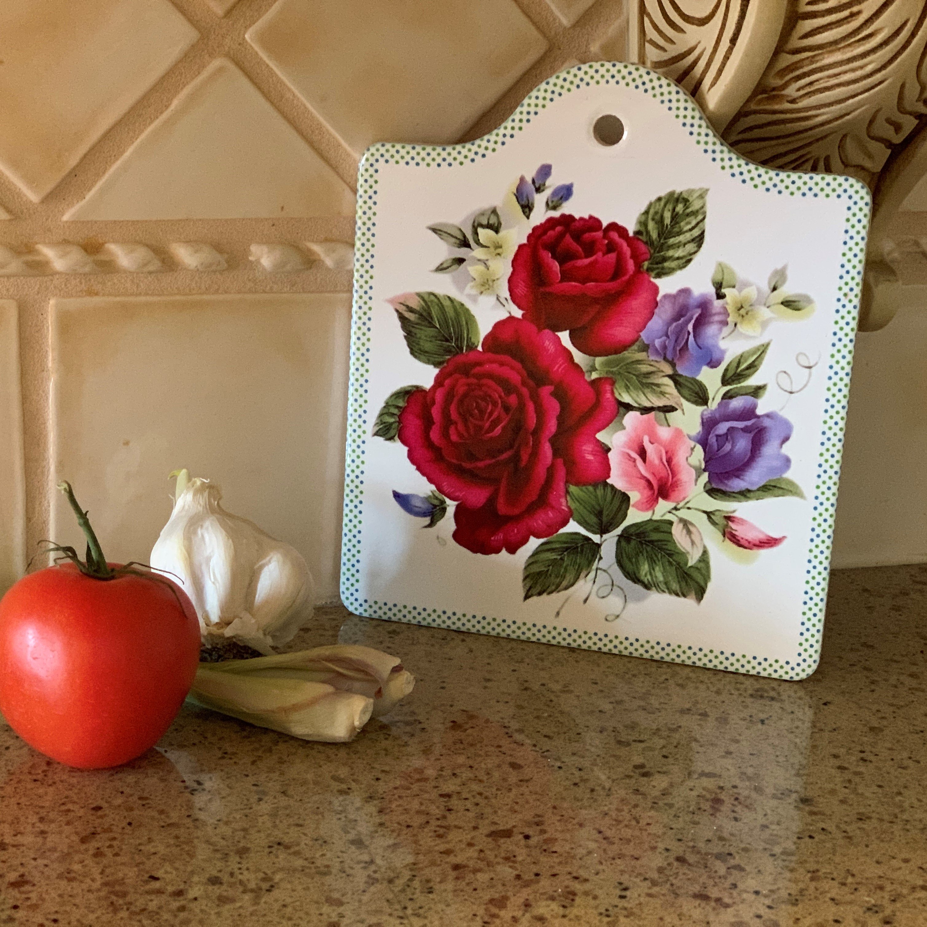 Ceramic Cheeseboard with Cork Backing: Roses