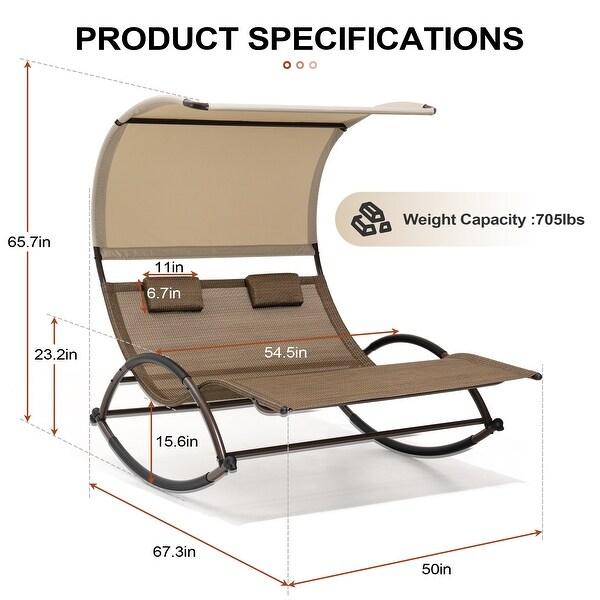 Outdoor Double Chaise Lounge Chair Rocking Lounger with Sunshade Canopy