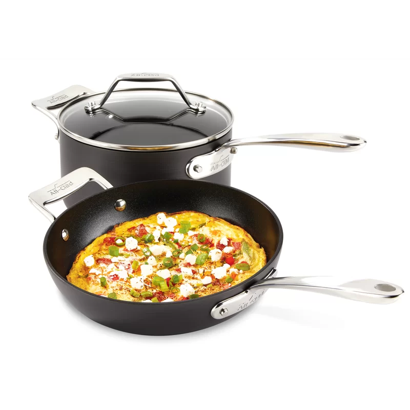 All-Clad Essentials Nonstick Hard Anodized Fry and Sauce Pan， 10.5 inch and 4 quart， Black