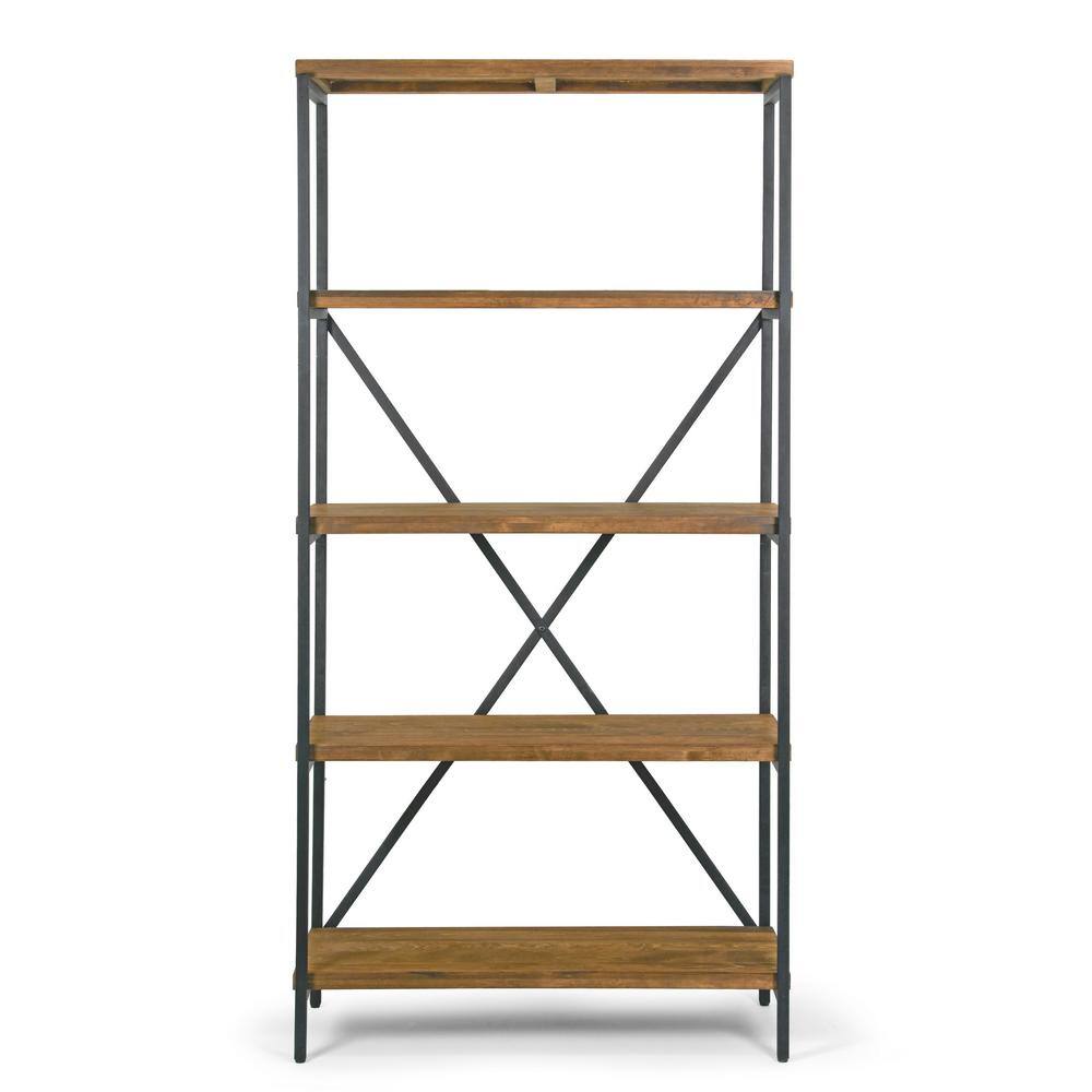 Glamour Home 67.125 in. BrownBlack Metal 5-shelf Etagere Bookcase with Open Back GHDSV-1196