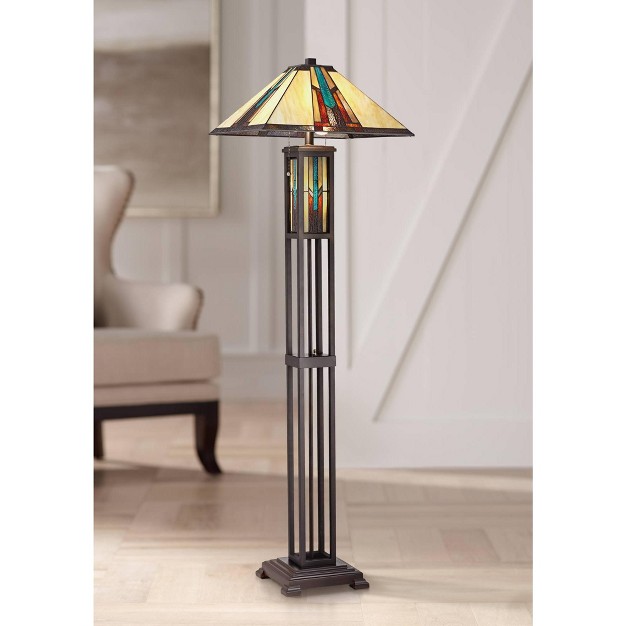 Tall Bronze With Led Nightlight Stained Art Glass Shade For Living Room Bedroom Office