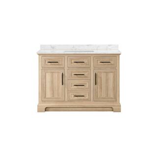 Home Decorators Collection Doveton 48 in. W x 19 in. D x 34.50 in. H Freestanding Vanity in Weathered Tan with White Engineered Stone Top Doveton 48WT