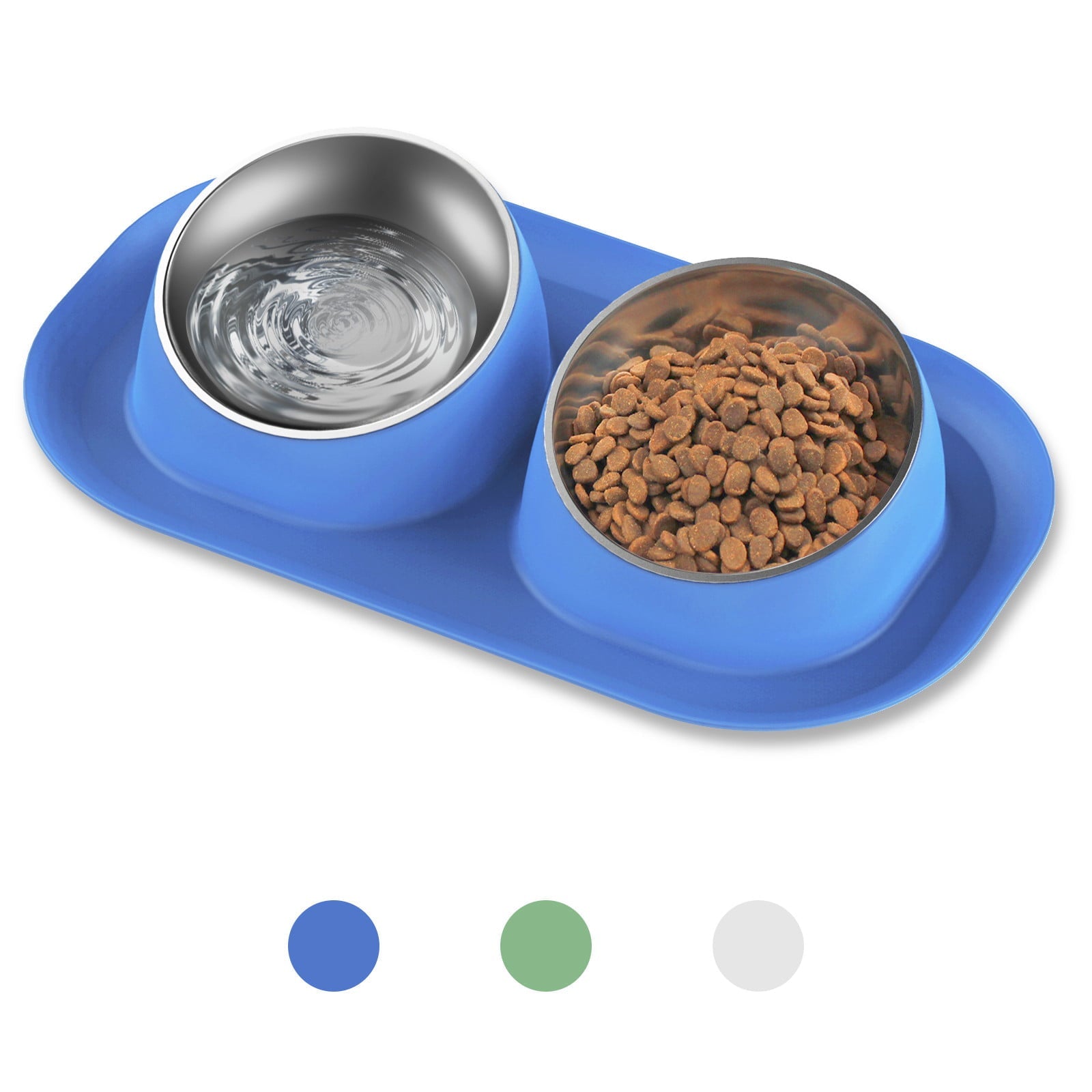 Ptlom Elevated Stainless Steel Pet Food Bowl with Stands, Raised Dog Cat Feeding Bowls Set,Blue