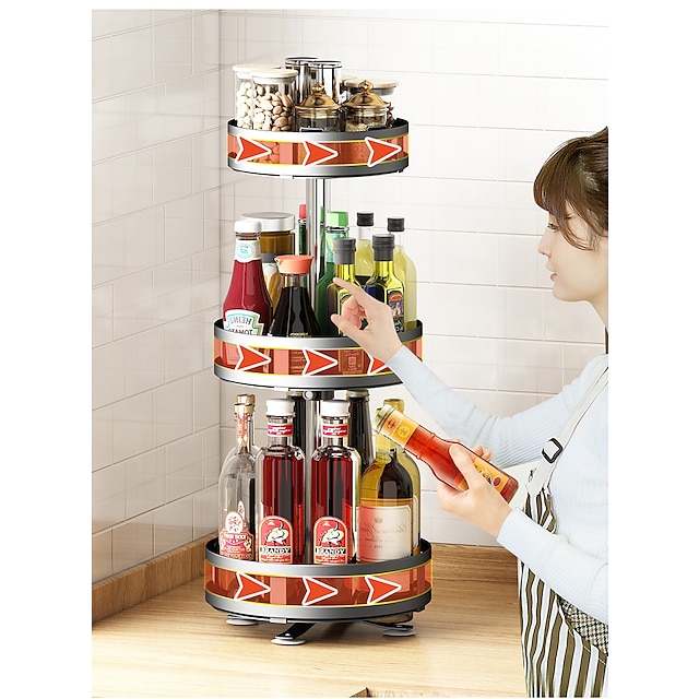 rotatable kitchen seasoning rack countertop corner put condiment oil salt sauce vinegar bottle multi-functional round storage