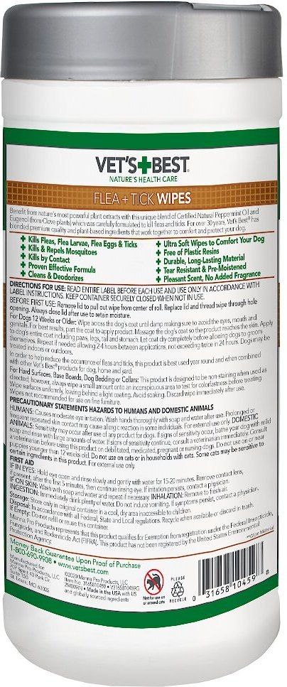 Vet's Best Topical Flea and Tick Wipes for Dogs， 50 count