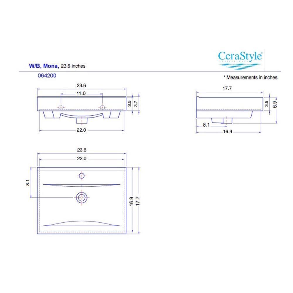 Nameeks Mona Wall Mounted Bathroom Sink in White CeraStyle 064200-U-One Hole