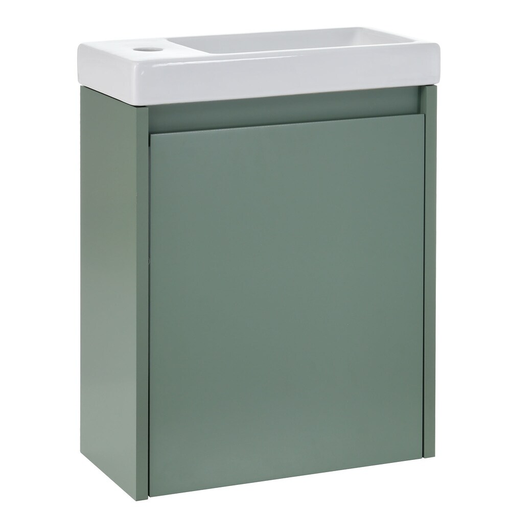 Elegant 16'' Bathroom Vanity with Sink  Modern Wall Mounted Bathroom Vanity Cabinet with Soft Close Doors for Small Bathrooms