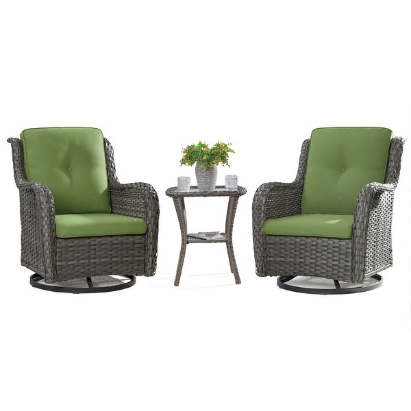 Cozywor 3Piece Wicker Patio Swivel Outdoor Rocking Chair Set