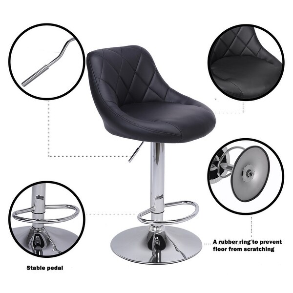 Round PU Leather Adjustable Bar Stools with Back Black (Set of 2)