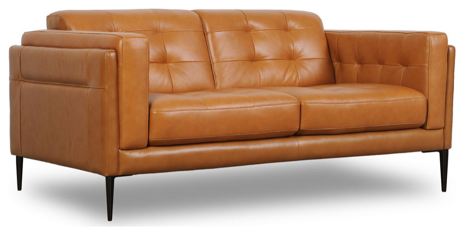 Murray Full Leather Loveseat  Tan   Midcentury   Loveseats   by Moroni  Houzz