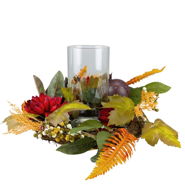 Mums With Pomegranate Fall Candle Holder Centerpiece