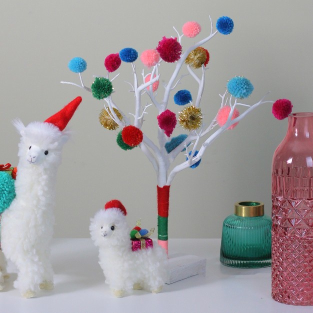 Multi color Christmas Cheer Pom Pom Twig Tree