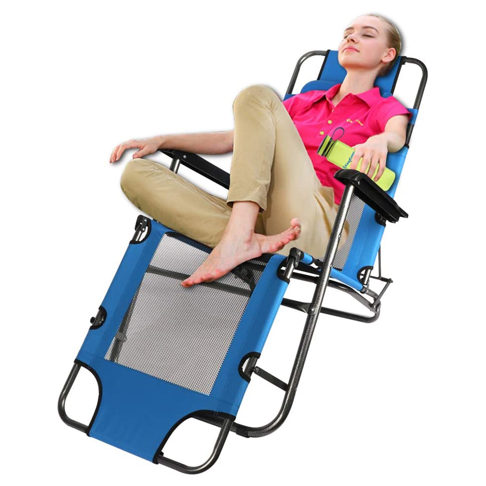 BIGTREE Zero Gravity Recliner Deck Patio Beach Chair Large Folding Mesh，Blue