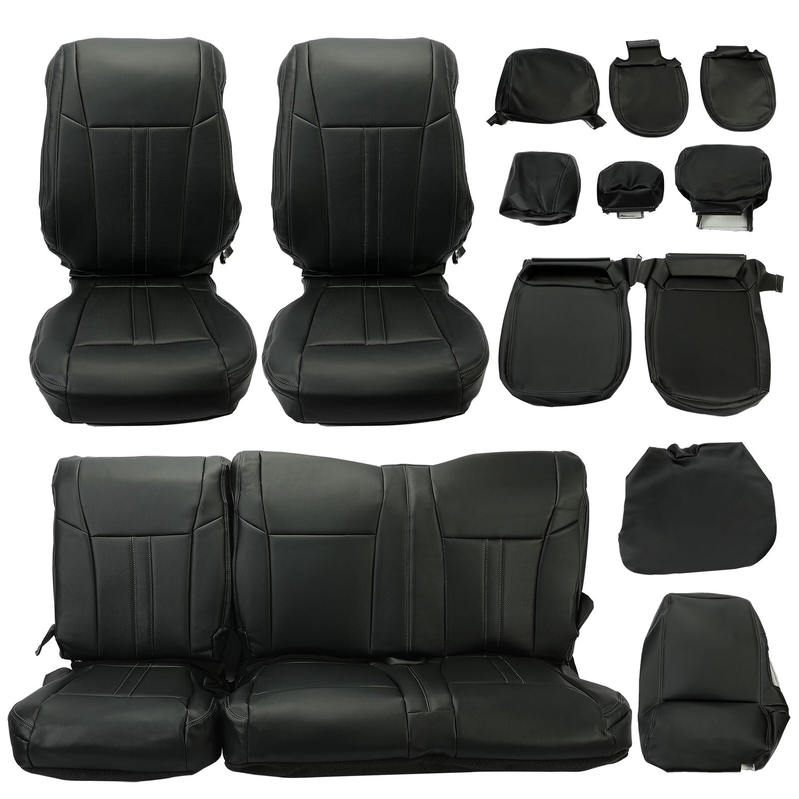 Kojem Seat Covers Full Set Synthetic Leather for 2017 2018 2019 2020 2021 2022 Ford F250 Front and Rear All Weather Complete Seat Protector