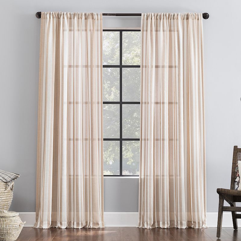 Clean Window Leno Weave Stripe Anti-Dust Sheer Window Curtain Panel