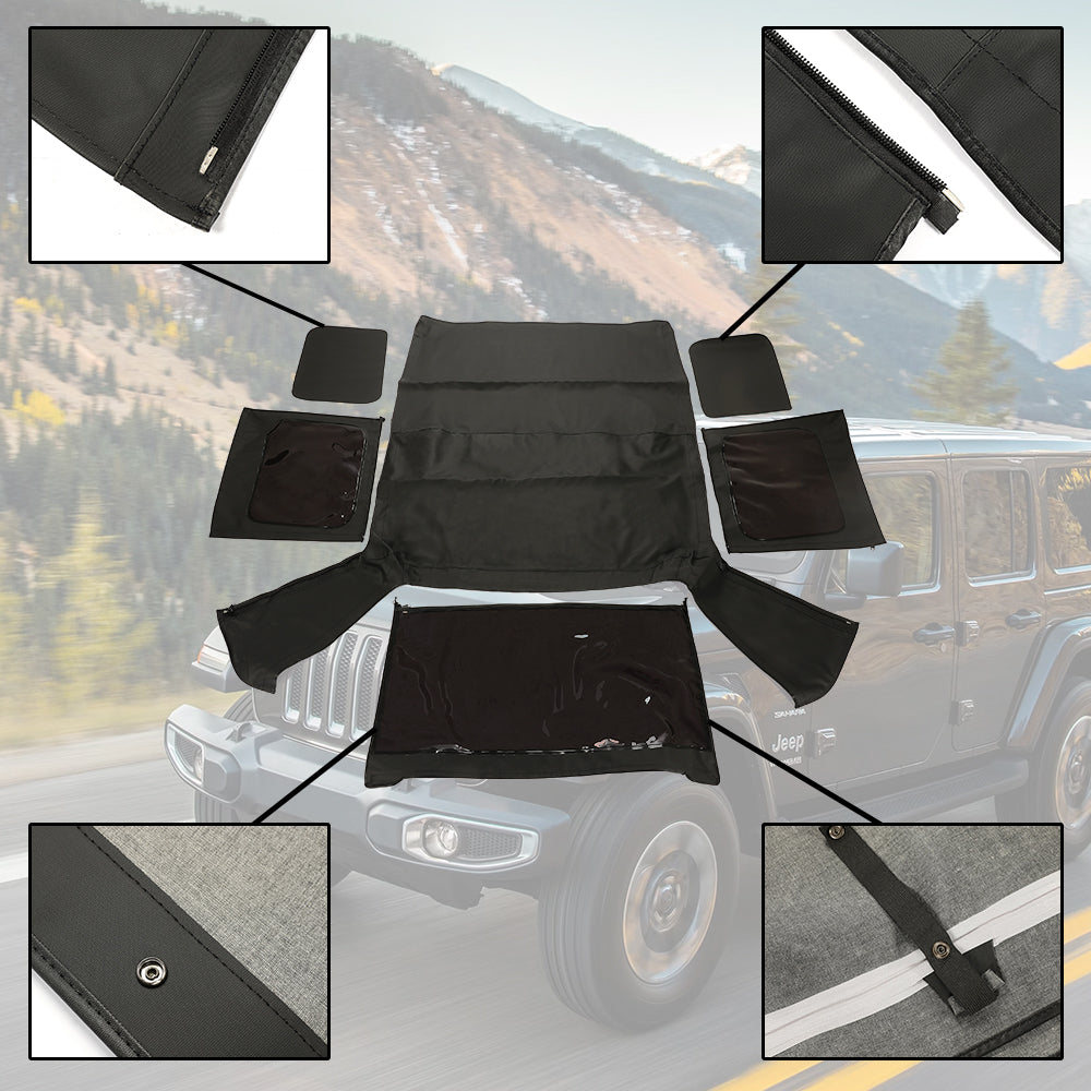 Kojem Replacement Soft Top for 87 88 89 90 91 92 93 94 95 Jeep Wrangler YJ Convertible Upper Door Skins W/Tinted Windows